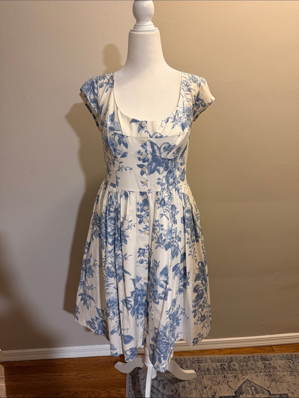 Reformation Blue Floral Scoop-Neck Dress size 10